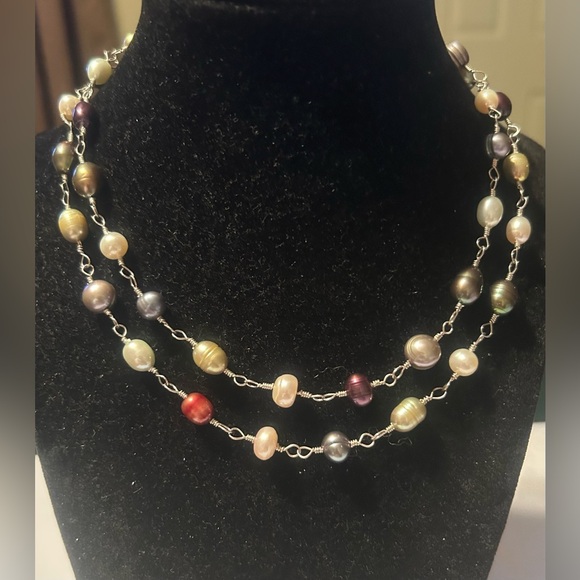 Unbranded Jewelry - Multicolor Freshwater Pearl Station Necklace - Women's Layered Style
